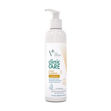 Sampon emolient dermatocosmetic pentru caini si pisici Vet Expert Clinic Care Hypo & Omega, 150 ml