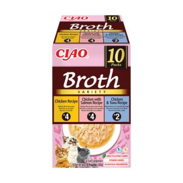 Ciao Churu Broth Variety cu Pui, Pui si Somon, Pui si Ton 10 Buc