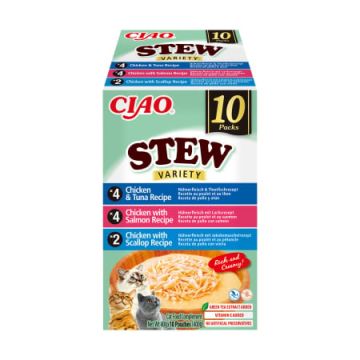 Ciao Churu Stew Variety cu Pui si Ton, Pui si Somon, Pui si Scoici 10 Buc