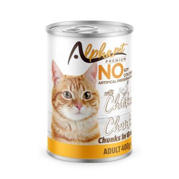 Hrană umedă Premium pentru pisică Alphapet, cu carne de pui, 400 g