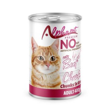 Hrană umedă Premium pentru pisică Alphapet, cu carne de vită, 400 g