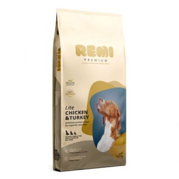 Hrana uscata pentru caini Remi Premium Premium Lite All Sizes cu Pui și Curcan 12.5kg