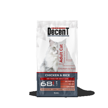 Hrana uscata pentru pisici adulte, Decent Haiball Care, cu pui si orez, 15 kg