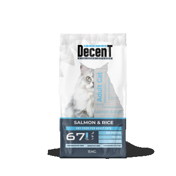 Hrana uscata pentru pisici adulte, Decent Sensitive Skin, cu somon si orez, 15 kg