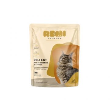 Hrana uscata pentru pisici Remi Premium Adult Deli Cat cu Pui si Somon 400gr