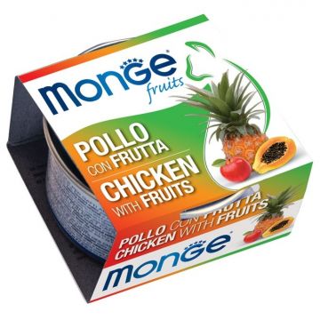 Monge Fruits Cat - Hrana umeda super-premium - Pui si Fructe, Pachet 10 X 80g