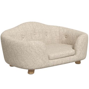 PawHut Canapea pentru animale de companie, Pat pentru câini, Canapea pentru câini, Canapea pentru pisici cu pernă și buzunar posterior, Pluș, Spumă, Lemn de pin, Crem, 70 x 47 x 30 cm | Aosom Romania