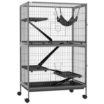 PawHut Cușcă pentru rozătoare Multifuncțională 4 Platforme 3 rampe 4 Uși dim. 80L x 52l x 128H cm oțel Gri argintiu Negru | Aosom Romania