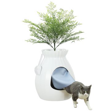 PawHut Ladă de Gunoi Anti-Miros pentru Pisici în Formă de Vas din ABS și Oțel Inoxidabil Alb | Aosom Romania