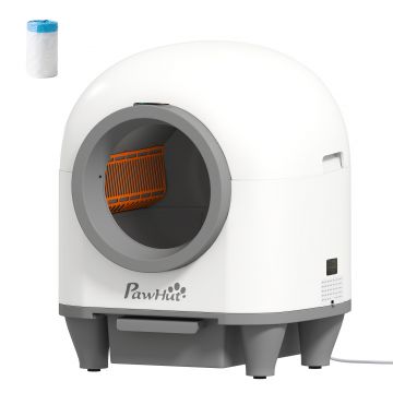 PawHut Litiera auto-curățătoare de 80L pentru Pisici 1-5 kg din PP Alb și Gri | Aosom Romania