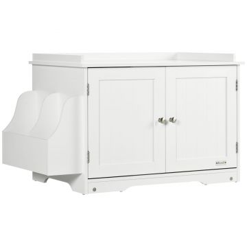PawHut Mobilier Acoperit pentru Litieră cu Separator Interior Reglabil, Intrare Laterală și 2 Uși, 86x48x52 cm, Alb | Aosom Romania