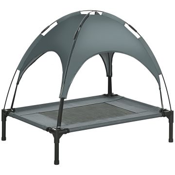 PawHut Pat pentru câini și pisici pe picioare confortabil velum anti-UV material oxford microperforat + parasol + geantă de transport inclusă gri-negru | Aosom Romania