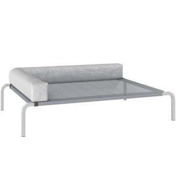 PawHut Pat Ridicat cu Pernă Detasabilă, Plasa Ventilată, Talie Medie, Gri Deschis | Aosom Romania