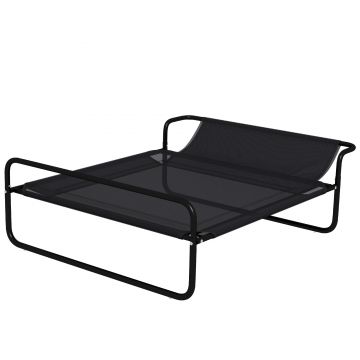PawHut Pat Ridicat pentru Câini, Pat de Camping pentru Câini și Pisici cu Tetieră, Material Texteline Respirabil, pentru Interior și Exterior, 106 x 81 x 33 cm, Negru | Aosom Romania