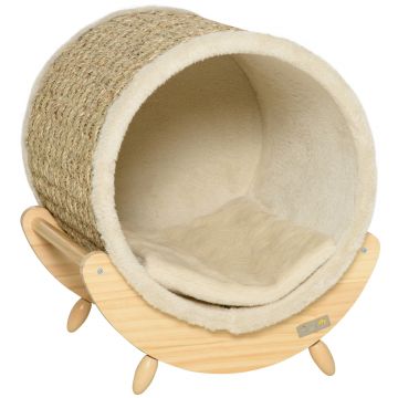 PawHut Pestera pentru pisici cu suprafata de zgariat inclusa pernuta, pestera zgariate, 41 cm x 38 cm x 43 cm, Natur + Beige | Aosom Romania