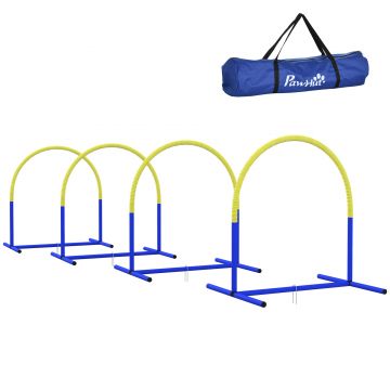 PawHut Set de Agilitate pentru Câini, Antrenament Câini, 4 arcuri, pentru începători, cu geantă de transport, albastru+galben, 88 x 64 x 95 cm | Aosom Romania