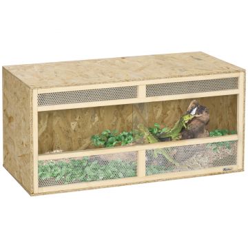 PawHut Terariu din lemn OSB pentru reptile cu ușă culisantă din sticlă - 100 x 47 x 47 cm lemn natural | Aosom Romania
