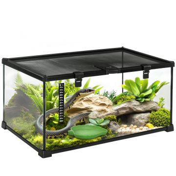PawHut Terariu Înălțat pentru Reptile cu Încuietoare și Ușă pentru Hrănire, 50x30x25 cm, Negru | Aosom Romania