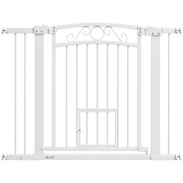 PawHut Ușă de Siguranță pentru Câini de Interior cu 2 Extensii și Ușiță pentru Pisici, 76-104x77 cm, Alb | Aosom Romania