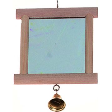 FLAMINGO Jucărie cu oglindă din lemn şi clopoţel pentru papagali, 13x10cm