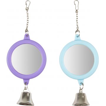 FLAMINGO Jucărie cu oglindă rotundă şi clopoţel pentru papagali, 6cm, div culori