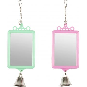 FLAMINGO Jucărie cu oglindă şi clopoţel pentru papagali, 6x8cm, div culori