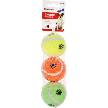 FLAMINGO Jucărie pentru câini Minge de Tenis, cu sunet, 6cm, set 3 bucăţi