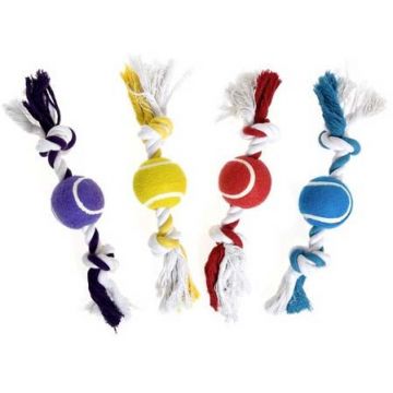 FLAMINGO Jucărie pentru câini Minge Tenis cu frânghie 30cm, diferite culori