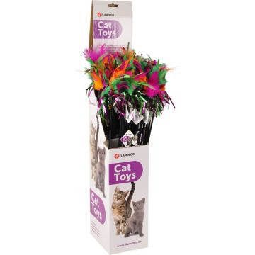 FLAMINGO Jucărie pentru pisici Băţ cu pene 59cm, diferite culori