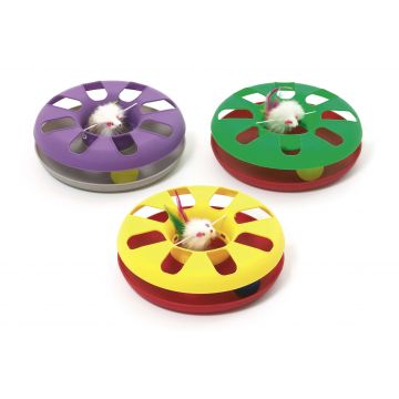 FLAMINGO Jucărie pentru pisici Cerc (24 cm) cu minge şi şoricel, diferite culori