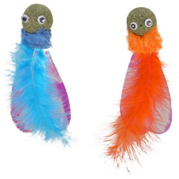 FLAMINGO Jucărie pentru pisici, cu iarba pisicii şi pene, diverse culori, 3 cm