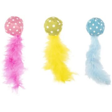 FLAMINGO Jucărie pentru pisici Minge cu pene, 4cm, diverse culori