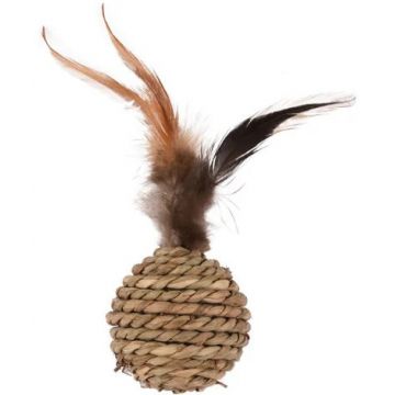 FLAMINGO Jucărie pentru pisici Minge din sfoară cu pene, cu sunete, 16cm