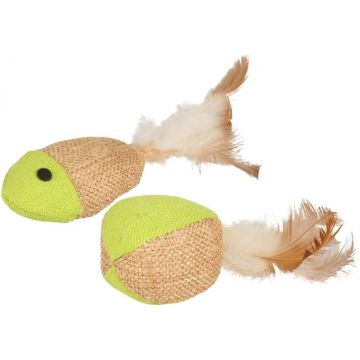 FLAMINGO Jucărie pentru pisici Minge şi peşte cu pene, 2 buc/set