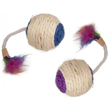 FLAMINGO Jucărie pt pisici Minge din sisal cu pene, catnip, cu sunete, 6cm