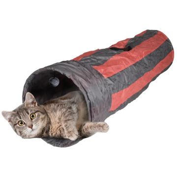 FLAMINGO Tunel pentru pisici FELINE, cu sunet, 25x90cm, roşu/negru