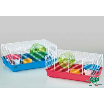 FOP Cuşcă pentru hamsteri ZOE, gratii albe, bază diverse culori 45x27x20cm