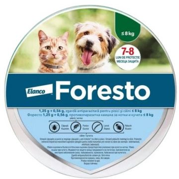 FORESTO Zgardă Antiparazitară pentru Câini de Talie Mică (8kg) şi Pisici