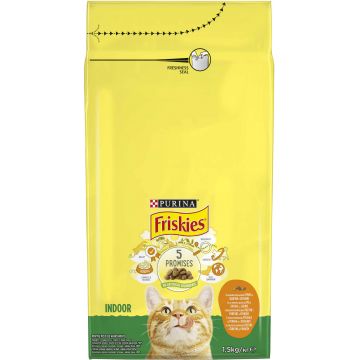 FRISKIES Hrană uscată pentru pisici INDOOR cu Pui şi Verdeţuri de Gradină