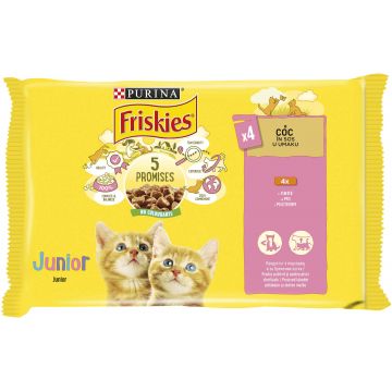 FRISKIES Pachet 4 plicuri JUNIOR pt pisicuţe, cu Pui în sos 4x85g