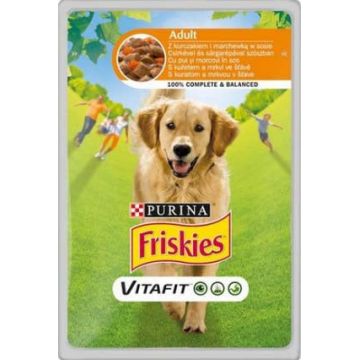 FRISKIES Plic hrană umedă pt câini Adult Pui şi Morcovi în aspic 100g
