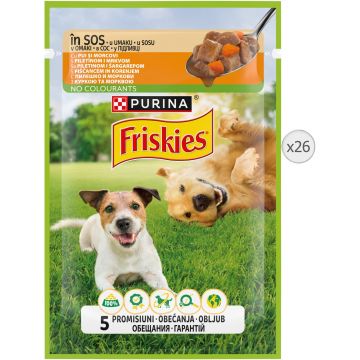 FRISKIES Plic hrană umedă pt câini Adult Pui şi Morcovi în aspic 85g