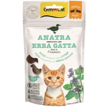 GIMCAT Crunchy SNACKS Recompense pentru pisici, cu Raţă şi iarba pisicii 50g