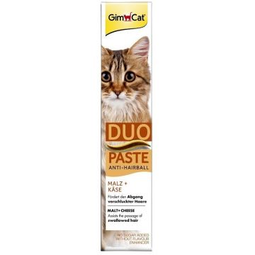 GIMCAT Pastă pentru pisici, Anti Hairball Duo, cu Malţ şi Brânză 50g