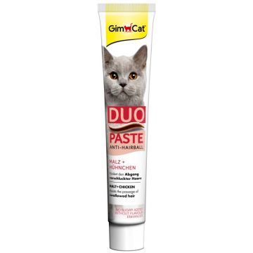 GIMCAT Pastă pentru pisici, Anti Hairball Duo, cu Malţ şi Pui 50g