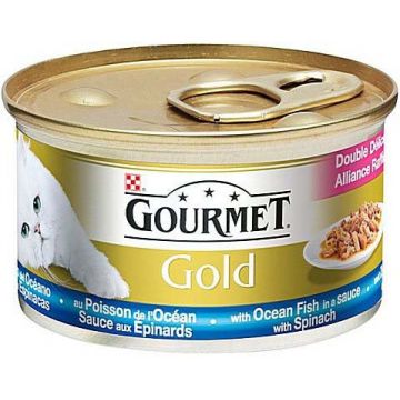 GOURMET Gold Conservă pentru pisici Double Pleasure cu Peşte şi Spanac 85g