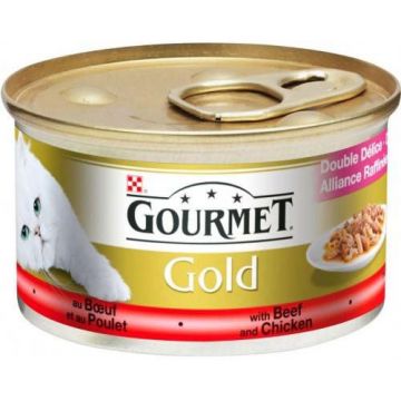 GOURMET Gold Conservă pentru pisici Double Pleasure cu Vită şi Pui 85g