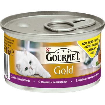 GOURMET Gold Conservă pentru pisici Savoury Cake cu Miel şi Fasole Verde 85g