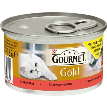 GOURMET Gold Conservă pentru pisici Savoury Cake cu Vită şi Roşii 85g