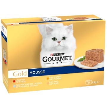 GOURMET GOLD Mousse Pachet conserve pentru pisici, cu Peşte 12x85g